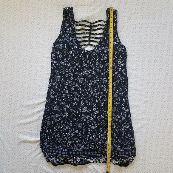 Vtg 1990s Fashion Bug Black Ditsy Floral Print Button Front Laced Shirt Dress 14 - Picture 6 of 7